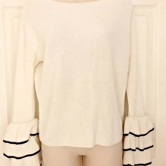 NWT EXPRESS Editor Pick White Layered Ruffle Sleeve Pullover Sweater Sz S - Picture 3 of 5